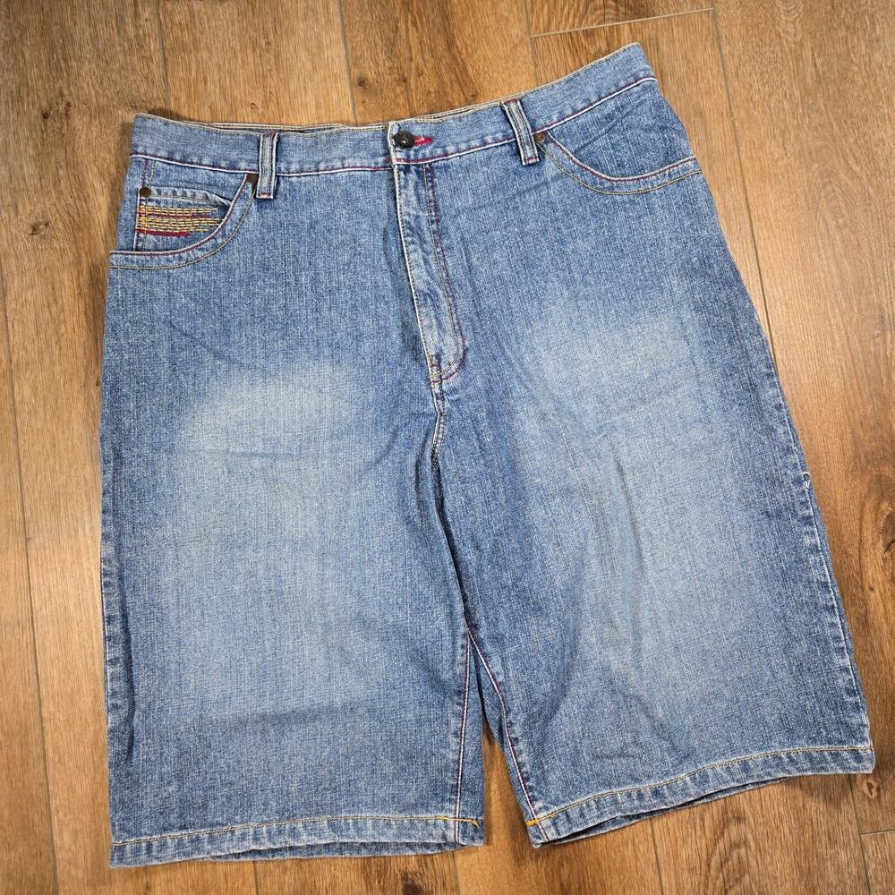 N96 North Denim Shorts Mens 40 Distressed Embroidered Baggy Y2K Streetwear